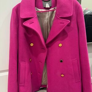 J. Crew Fuchsia Pea Coat with Gold Buttons
